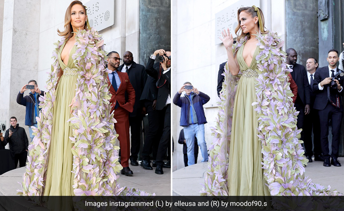 Jennifer Lopez, With Flowers And Feathers, Is No Less Than A Floral Fantasy Come To Life At Paris Fashion Week