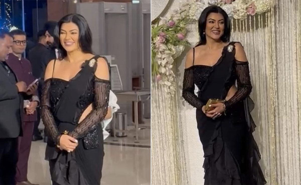 Sushmita Sen In A Bewitching Black <i>Saree</i> For Ira Khan And Nupur Shikhare's Wedding Reception Is Setting Chic Wedding Guest Style Goals