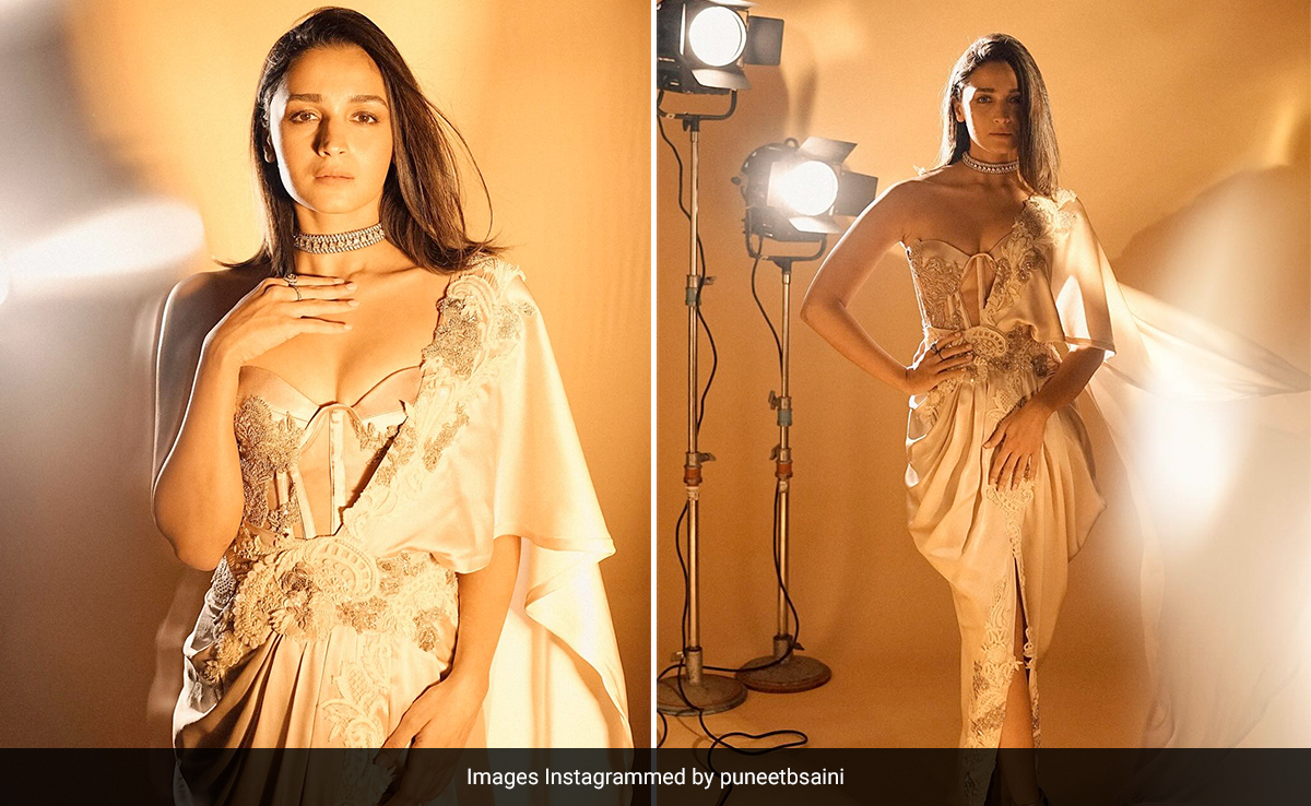 Filmfare 2024 Awards: Alia Bhatt Sprinkles Fairy Dust In A Gold Lace Draped Anamika Khanna Ensemble
