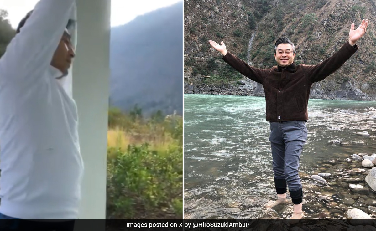 Watch: Japan Ambassador Visits The Ganges In Rishikesh, Tries To Learn Yoga