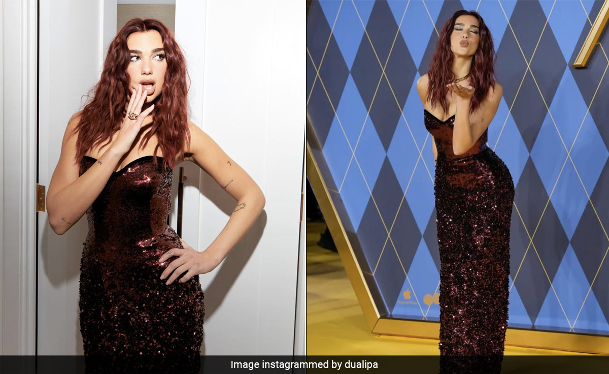 Dua Lipa's Fizzy Cherry Cola Gucci Gown Is Just A Monochrome Bonus To Her Rocking Red Hair