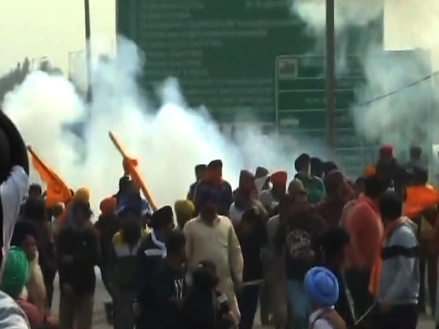 Tear Gas Fired At Farmers Marching Towards Delhi At Punjab-Haryana Border