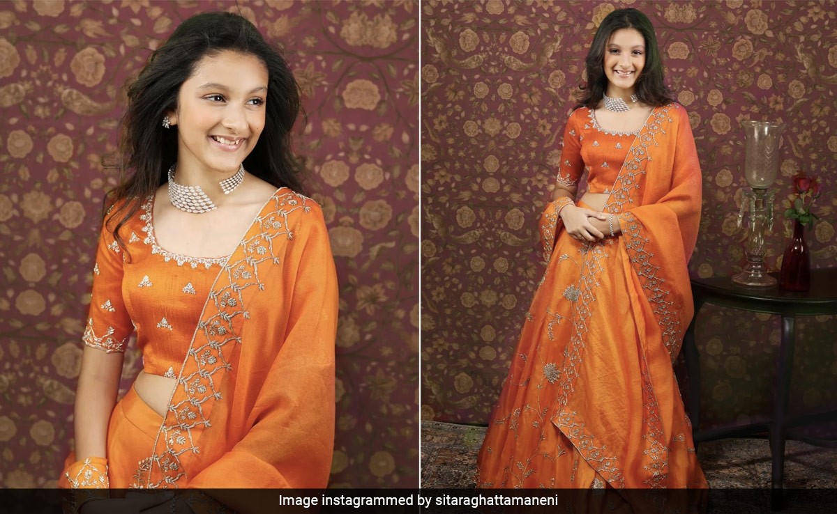 Sitara Ghattamaneni's Orange Coloured Embroidered <i>Lehenga</i> Is An Outfit Every Little Wedding Guest Must Own