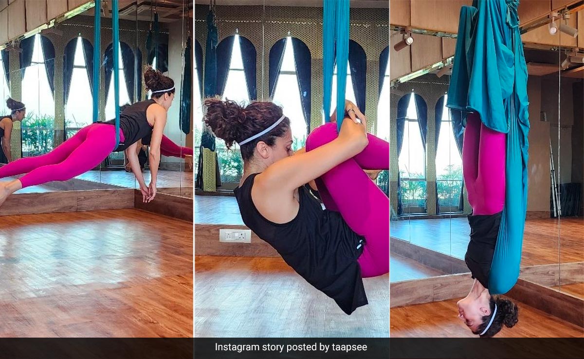 The Many Sides Of "Vampire" Taapsee Pannu Doing Aerial Yoga And All Of Them Make Her Fabulously Fit