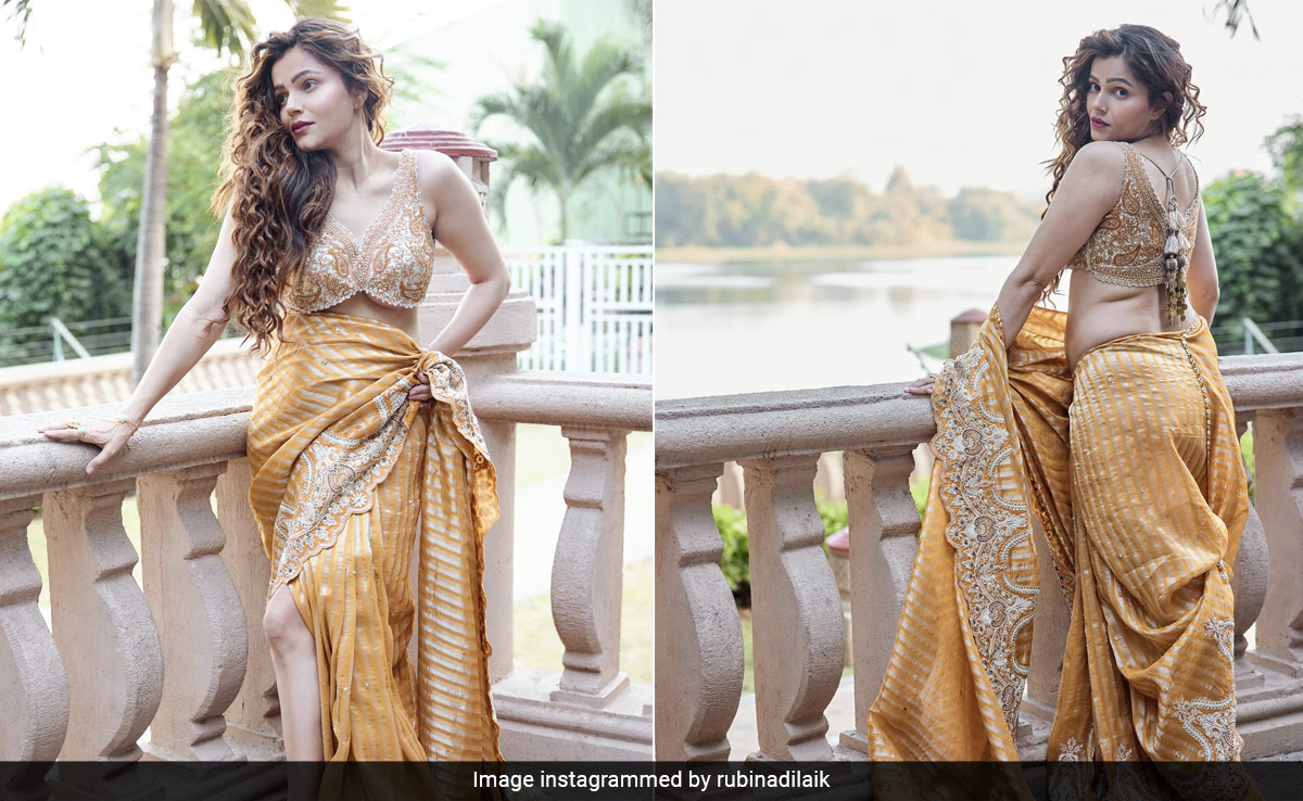 Rubina Dilaik Wears Her Mustard <i>Saree</i> And Postpartum Body With Pride