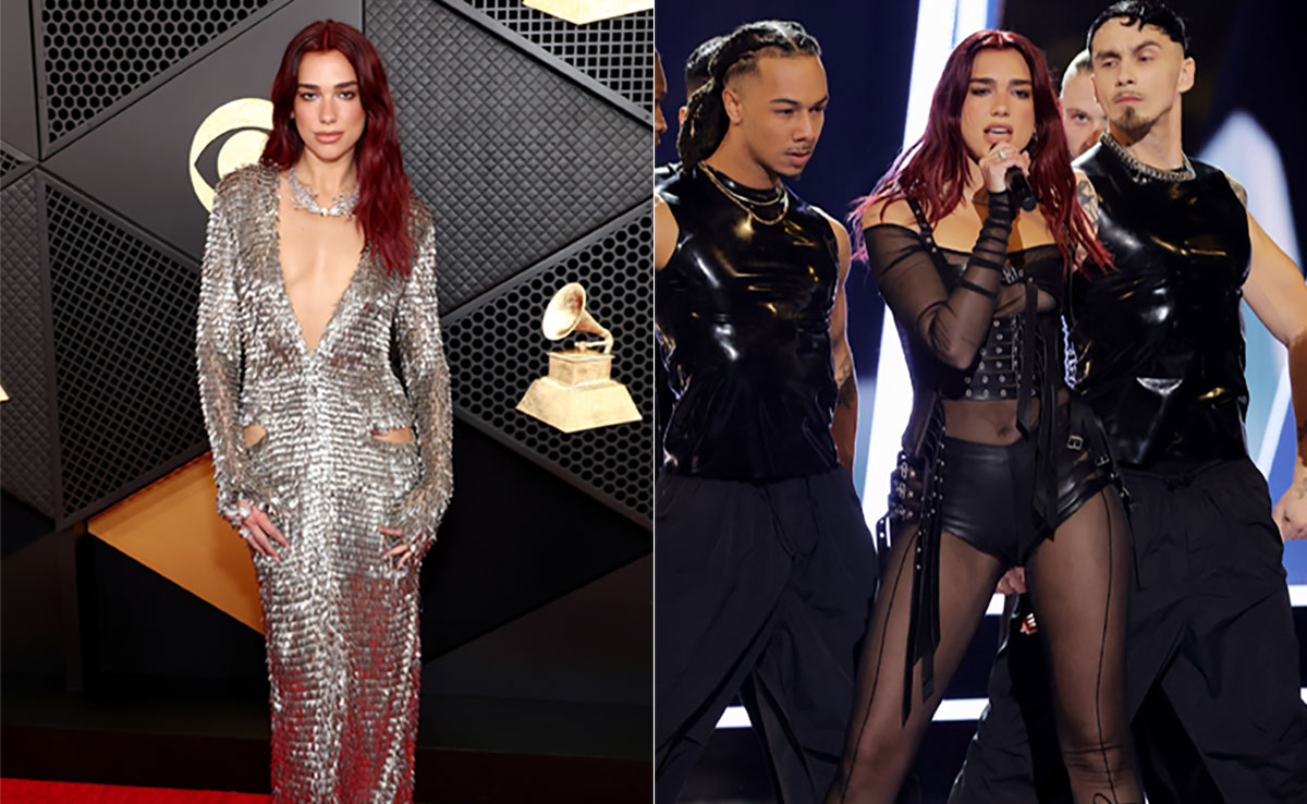 We Watched Dua Lipa <i>Dance The Night Away</i> First In Silver And Then In Black Mesh And Leather At The Grammy Awards 2024