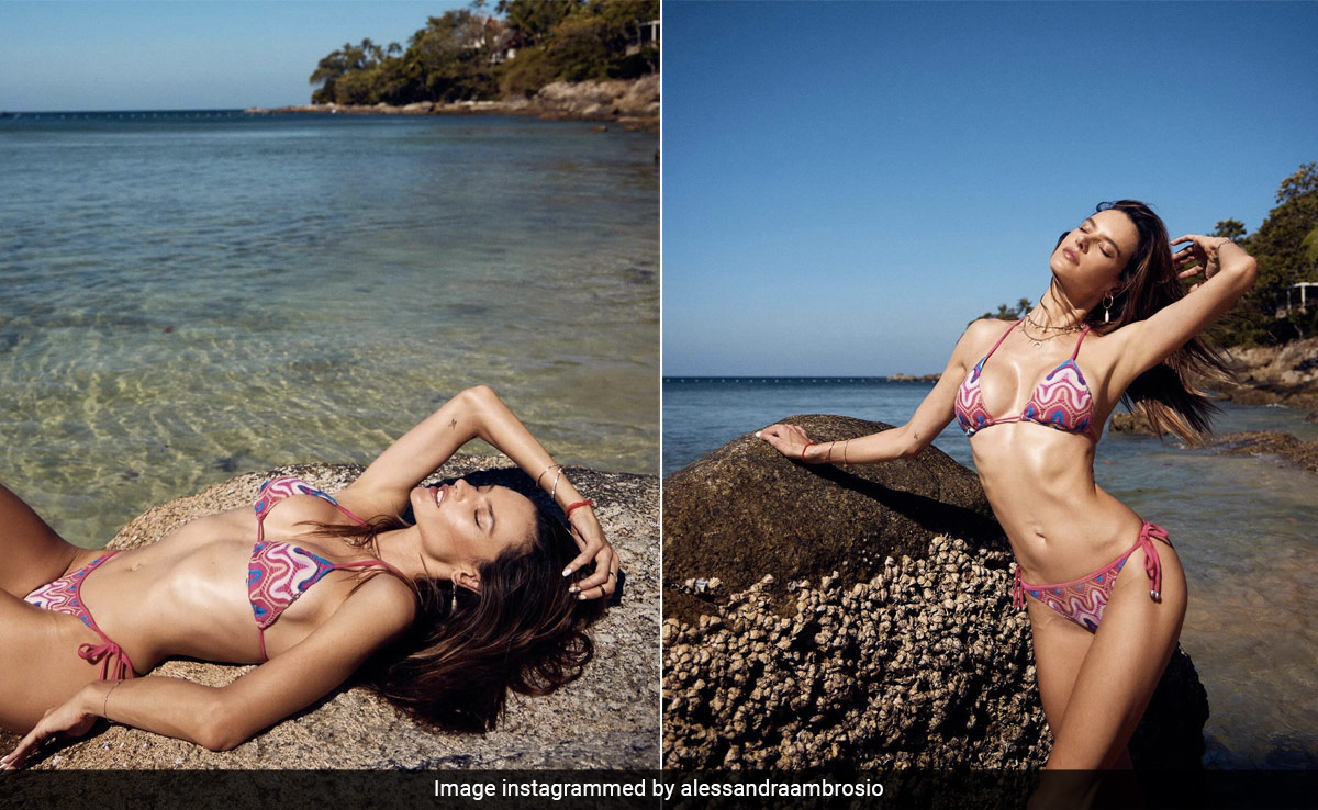 Everything About Alessandra Ambrosio Under The Sun In A Pink Swim Set Is Valentine's Day Spent Right