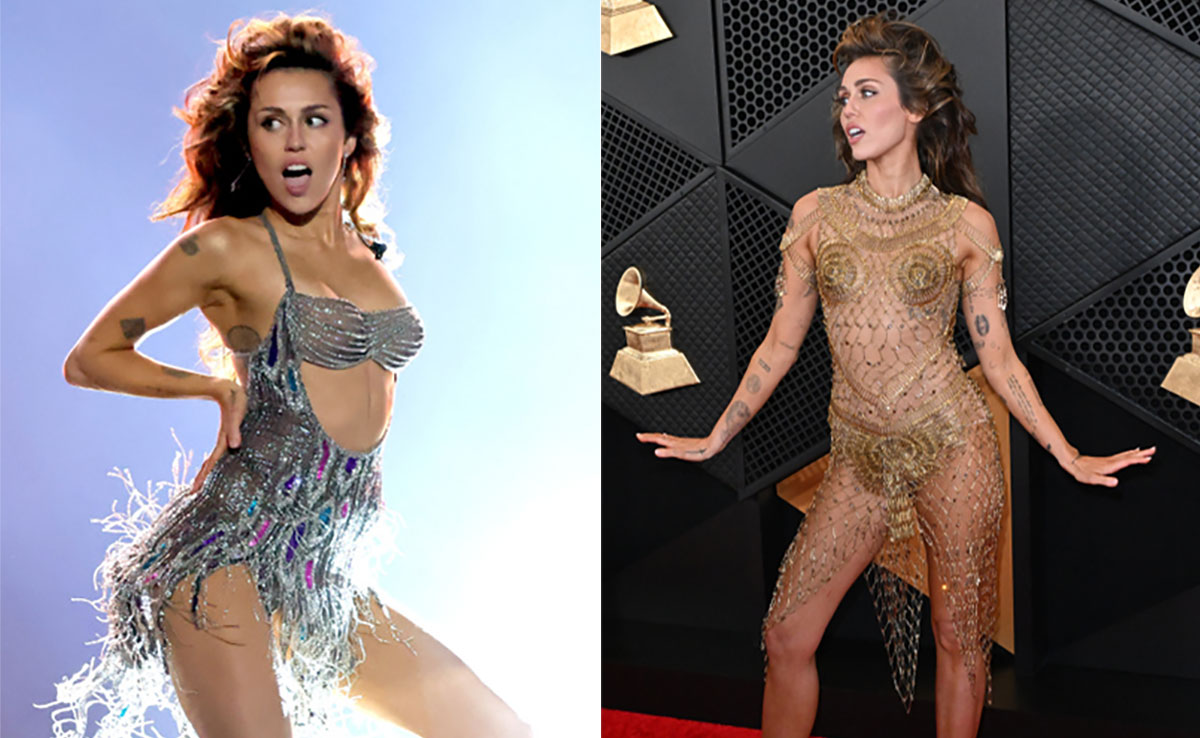From A Vintage Bob Mackie Dress To A Safety Pin Maison Margiela Number, Miley Cyrus' Grammys 2024 Looks