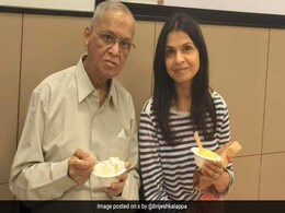 Pic: Narayana Murthy Enjoys Ice Cream With Daughter Akshata In Bengaluru Pic: Narayana Murthy Enjoys Ice Cream With Daughter Akshata In Bengaluru