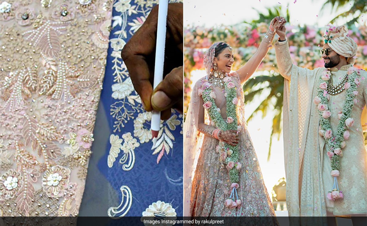 Rakul Preet Singh's Hand-Embroidered Pastel Bridal Tarun Tahiliani <i>Lehenga</i> Was Made By Master Artisans Over Thousands Of Hours