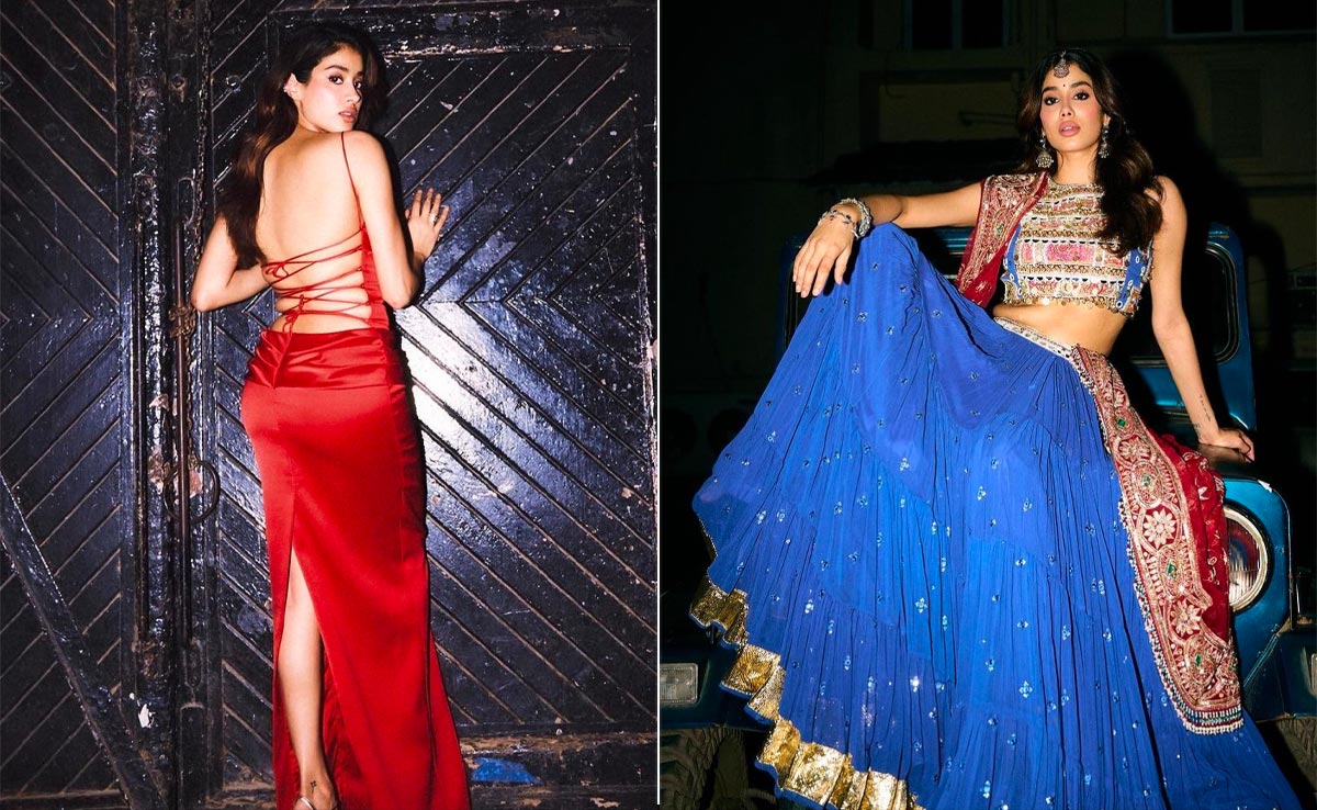 In A Gorgeous Blue <i>Lehenga</i> Or Backless Red Dress, Janhvi Kapoor Dons It All With Elan