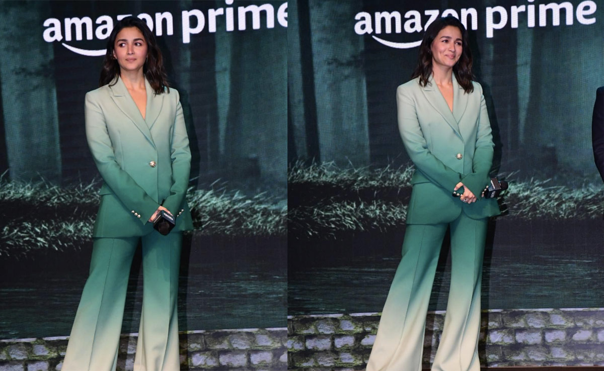 Alia Bhatt Powers Through All Shades Of Green And Chic In An Ombre Pantsuit For <i>Poacher</i> Trailer Launch