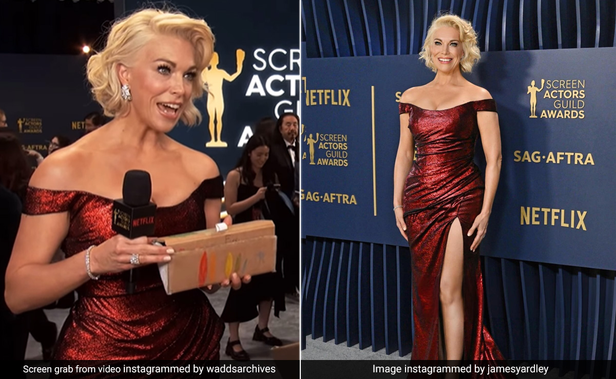 Hannah Waddingham's Cardboard Clutch Made By Her 9-Year-Old Daughter Was The Perfect Red Carpet Accessory