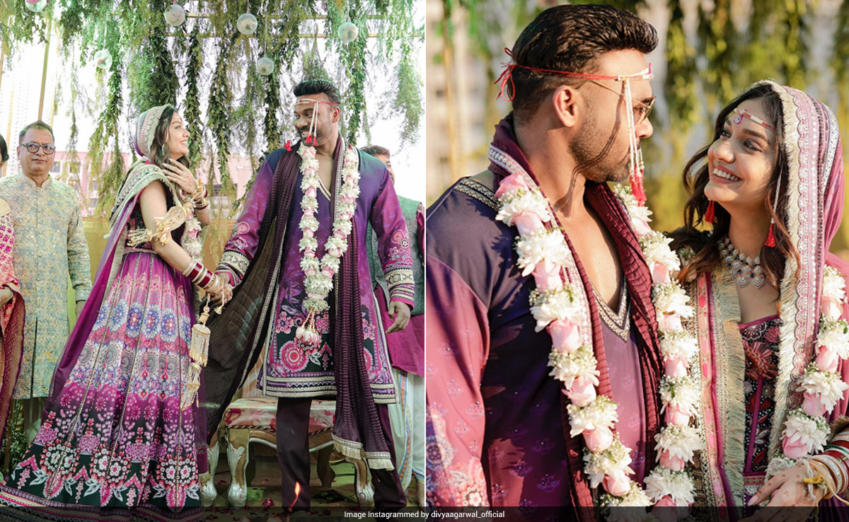 <i>Bigg Boss</i> Winner, Divya Agarwal Weds Apoorva Padgaonkar In Twinning Purple And Violet Ombre Maharashtrian Ensembles