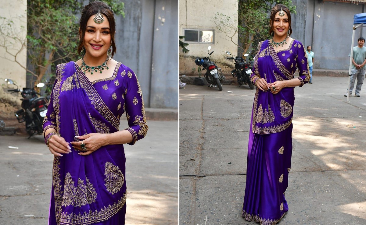 30 Years Later, Madhuri Dixit Recreates Her Iconic <i>Hum Aapke Hain Kaun</i> Look In A Resplendent Embroidered Purple <i>Saree</i>