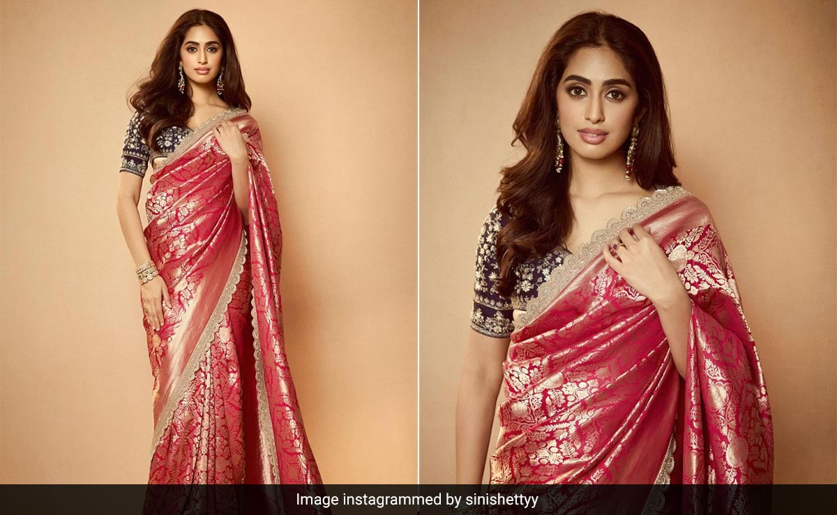 Sini Shetty Exudes Regal Vibes In A Beautiful Red Jayanti Reddy <i>Banarasi Saree</i>