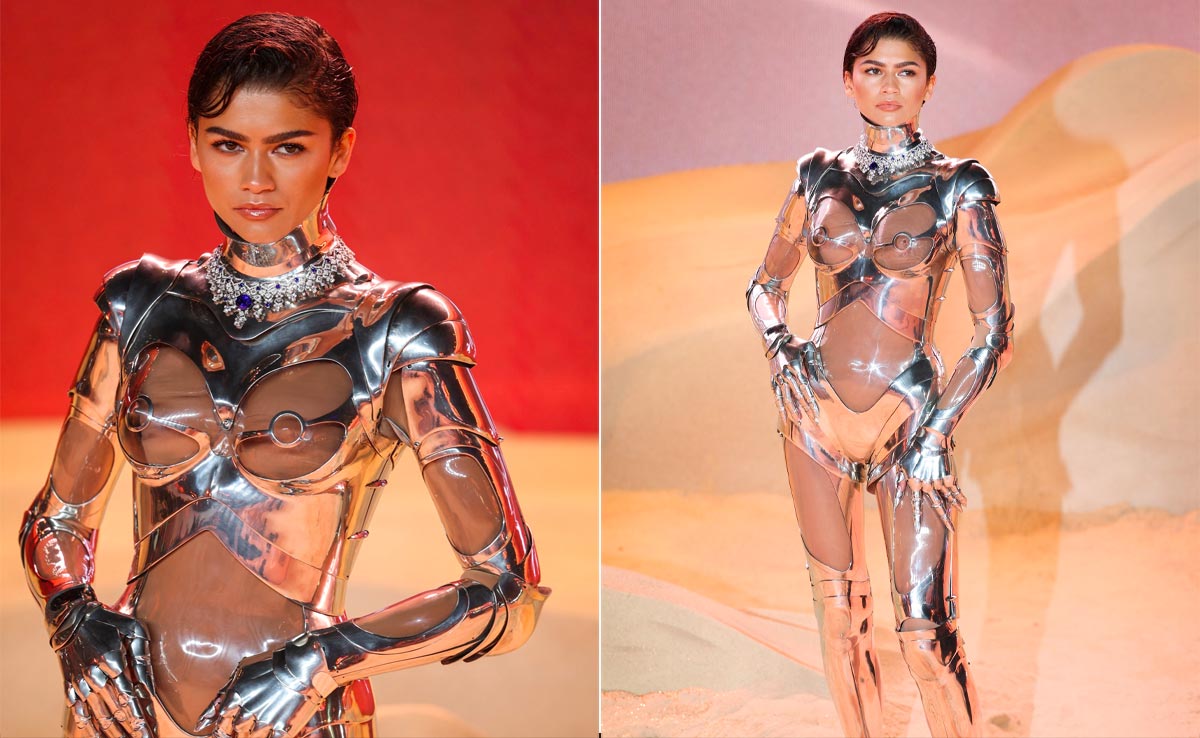 Iconic Spelt Backwards Is Zendaya In This Archival 1995 Mugler Robotic Suit For <i>Dune Part Two</i> Promotions