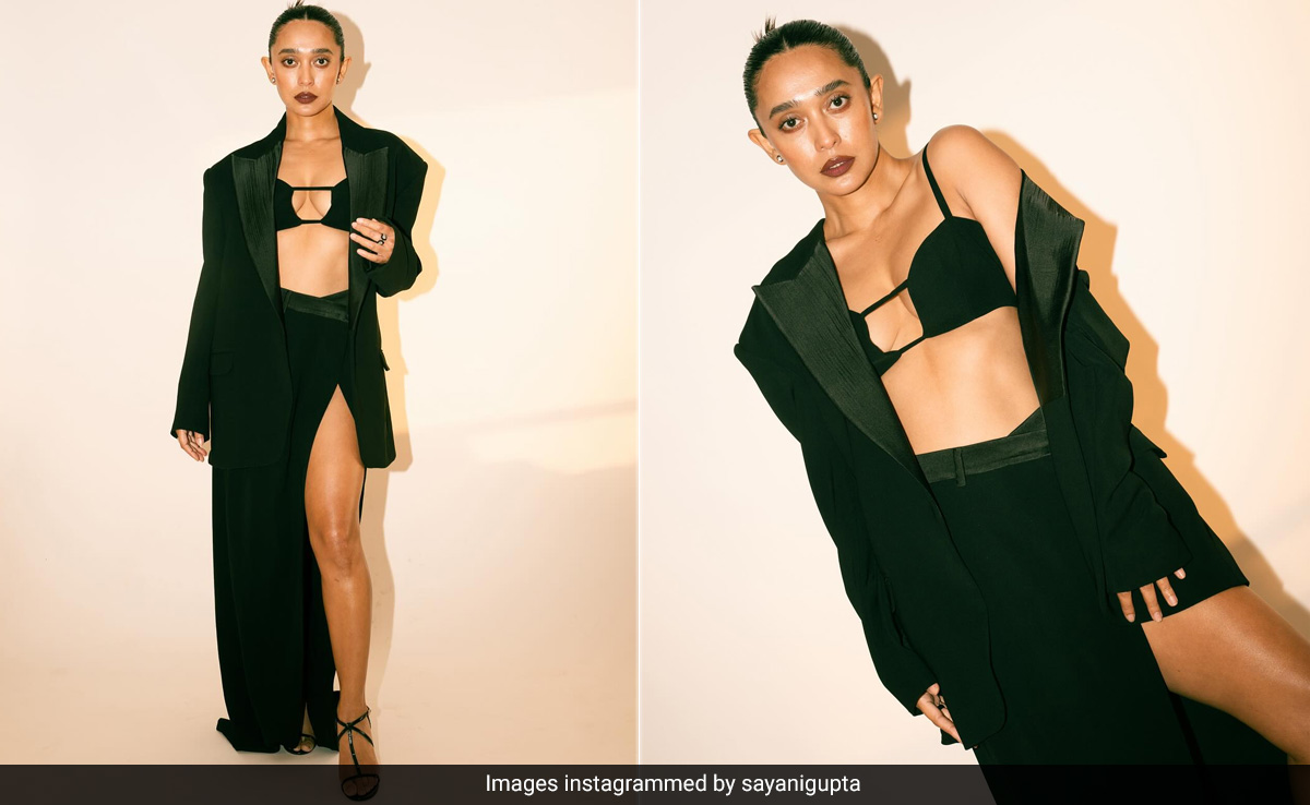 Sayani Gupta Swivels "Back To Black" In A Blazer, Cut-Out Skirt And Tiny Bralette