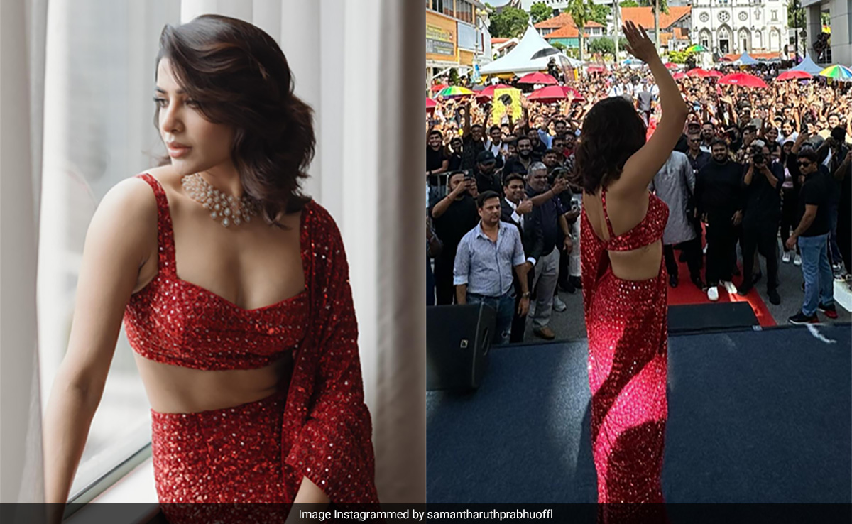 Samantha Ruth Prabhu Paints The Town Blingy Red In An Arpita Mehta <i>Saree</i> And Bustier For Her Malaysia Tour