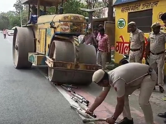 Video: Haryana Cops Destroy Over 50 Modified Silencers Using Road Roller