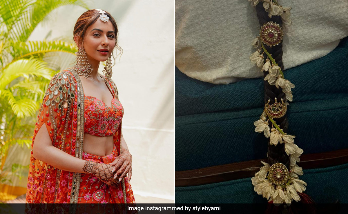 Rakul Preet Singh's "Flowers And Jewels" <i>Mehendi</i> Bridal Hairstyle Was An Ode To Her Punjabi Heritage