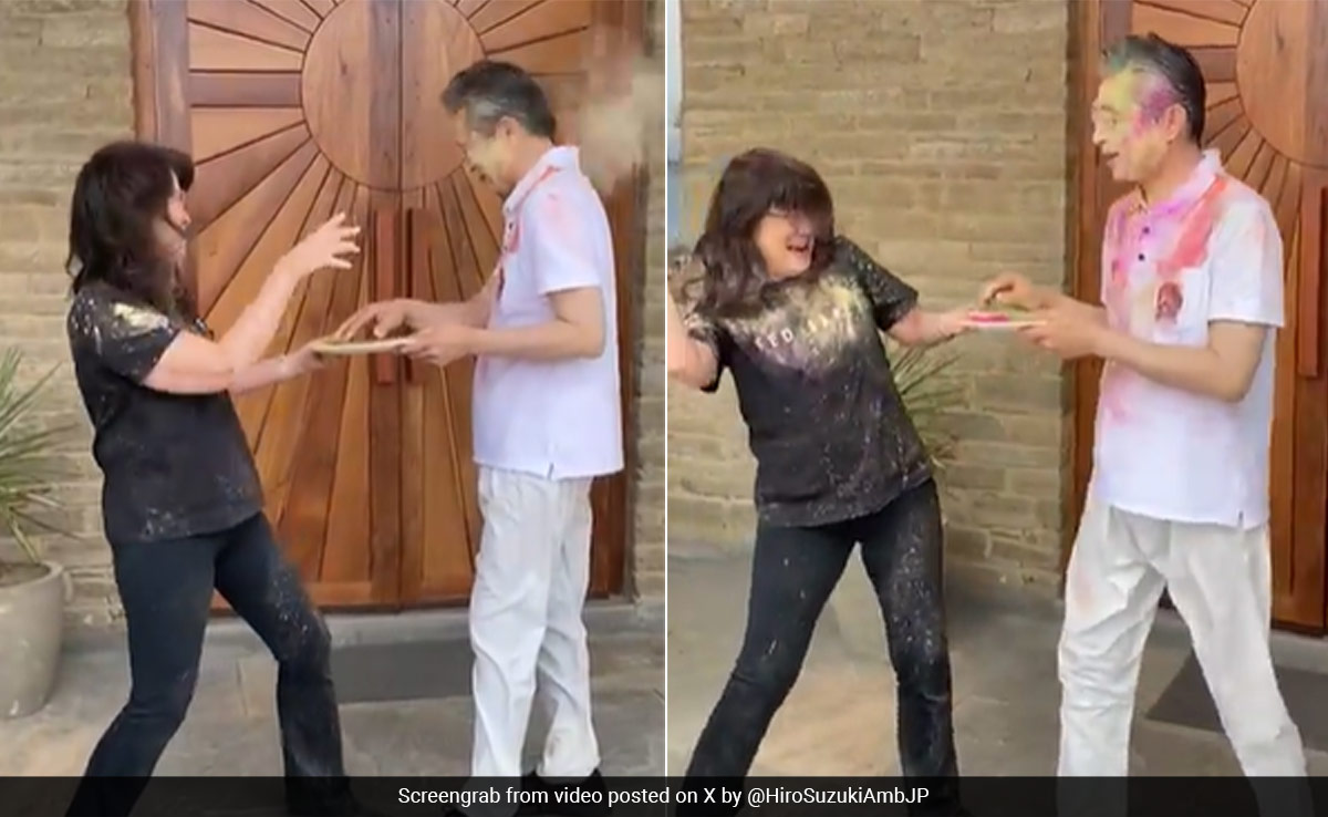 Watch: Japan's Ambassador To India Celebrates Holi With Wife, Smears 'Gulaal' On Her