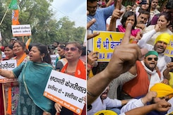 BJP vs AAP Protests In Delhi Over Arvind Kejriwal's Arrest BJP vs AAP Protests In Delhi Over Arvind Kejriwal's Arrest