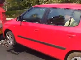 Video: Car Towed With 2 Senior Citizens Sitting Inside In Noida