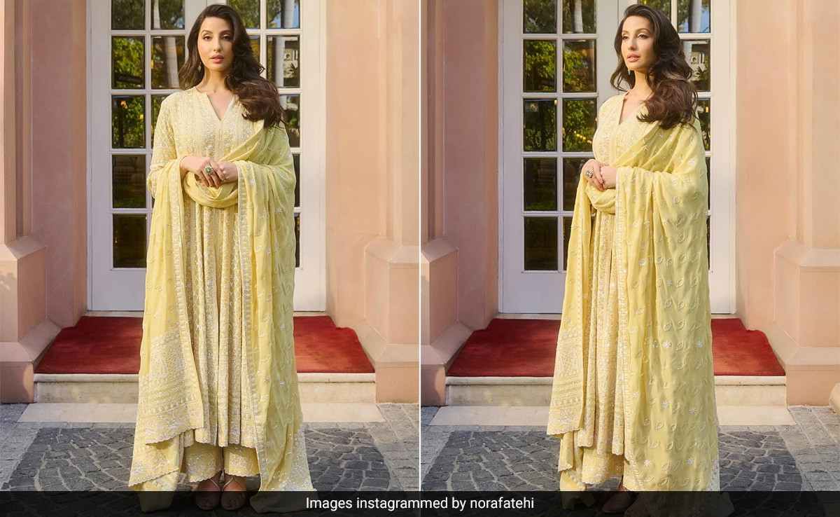 Nora Fatehi Weaves An Ethnic Summer Dream In A Yellow <i>Chikankari</i> Suit
