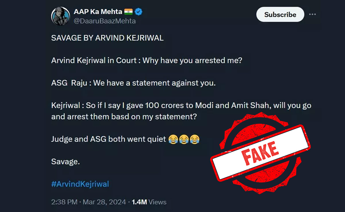 Fact Check: Viral Post Claiming Arvind Kejriwal's "Savage" Reply Is Fake