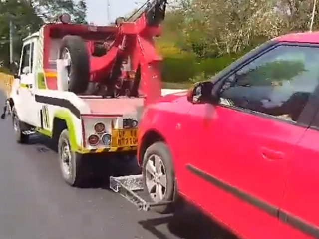 Car With 2 Elderly Couples Sitting Inside Towed In Noida
