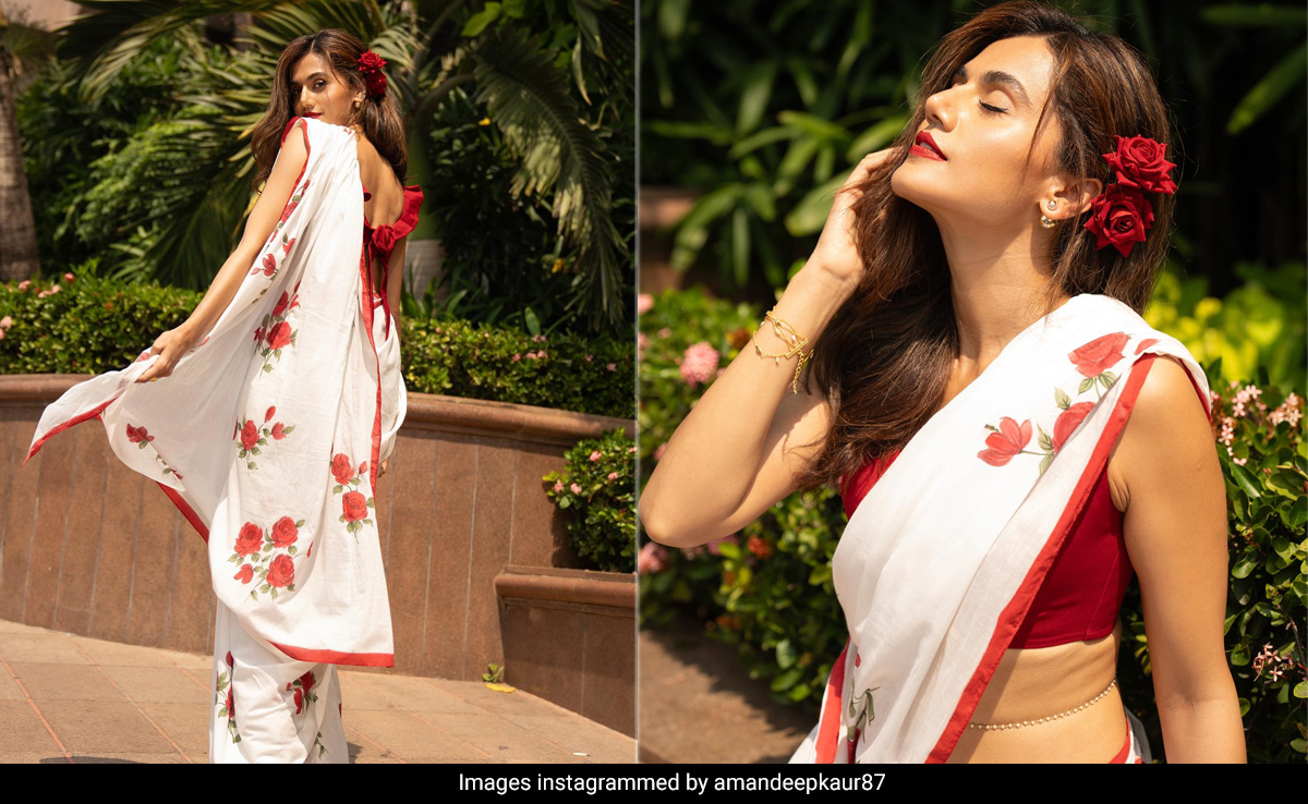 Taapsee Pannu Looks Like A Spring Garden Come To Life In A Hand-Painted Rose Shilpsutra <i>Saree</i> For <i>Phir Aayi Hasseen Dillruba</i>