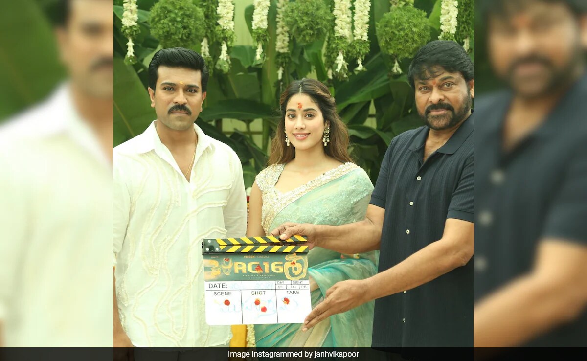 New Pics Of Chiranjeevi, Ram Charan And Janhvi Kapoor From <i>RC16</i> Launch