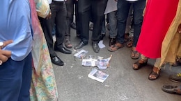 Team Shinde Workers Burn Omar Abdullah Photo Over Maharashtra Bhavan Remark