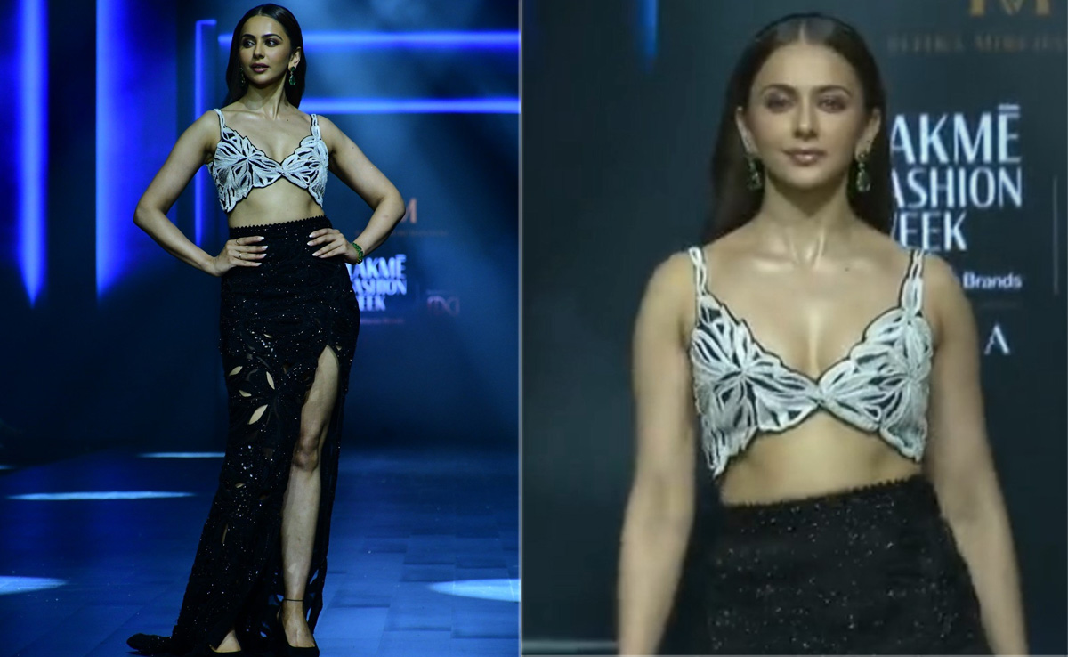 Rakul Preet Singh In Glittery Thigh-High Slit Co-Ords Serve Cocktail Glam On The Ramp At LFW 2024