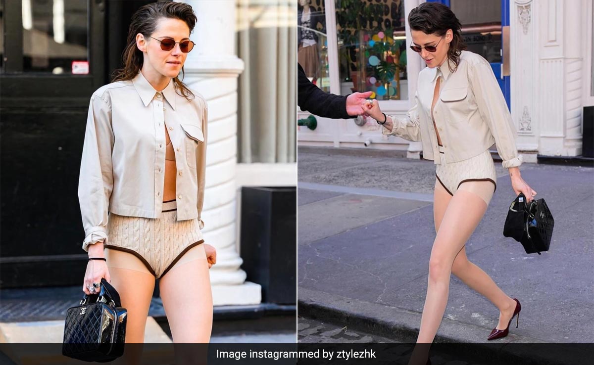 Kristen Stewart Turned Heads All The Way Around In A Brunello Cucinelli Shirt And Knitted Micro Shorts In NYC