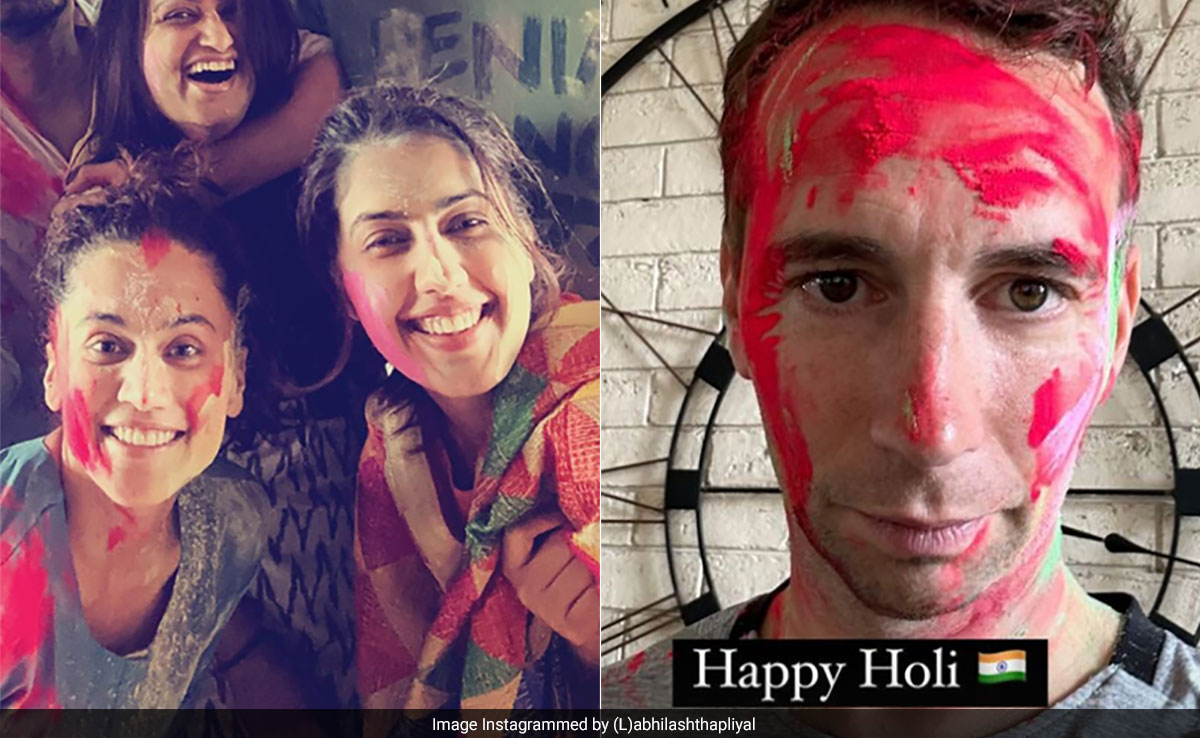 Taapsee Pannu's Holi 2024 With Mathias Boe Came In A Casual Blue Shirt With Colour And Love Smeared All Over
