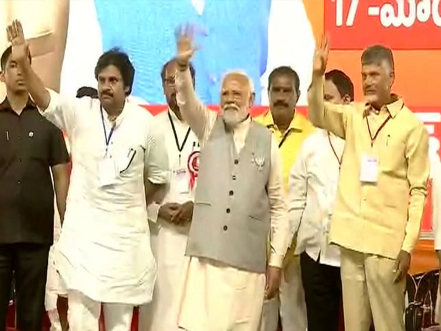 PM Modi Shares Stage With Allies Chandrababu Naidu, Pawan Kalyan In Andhra