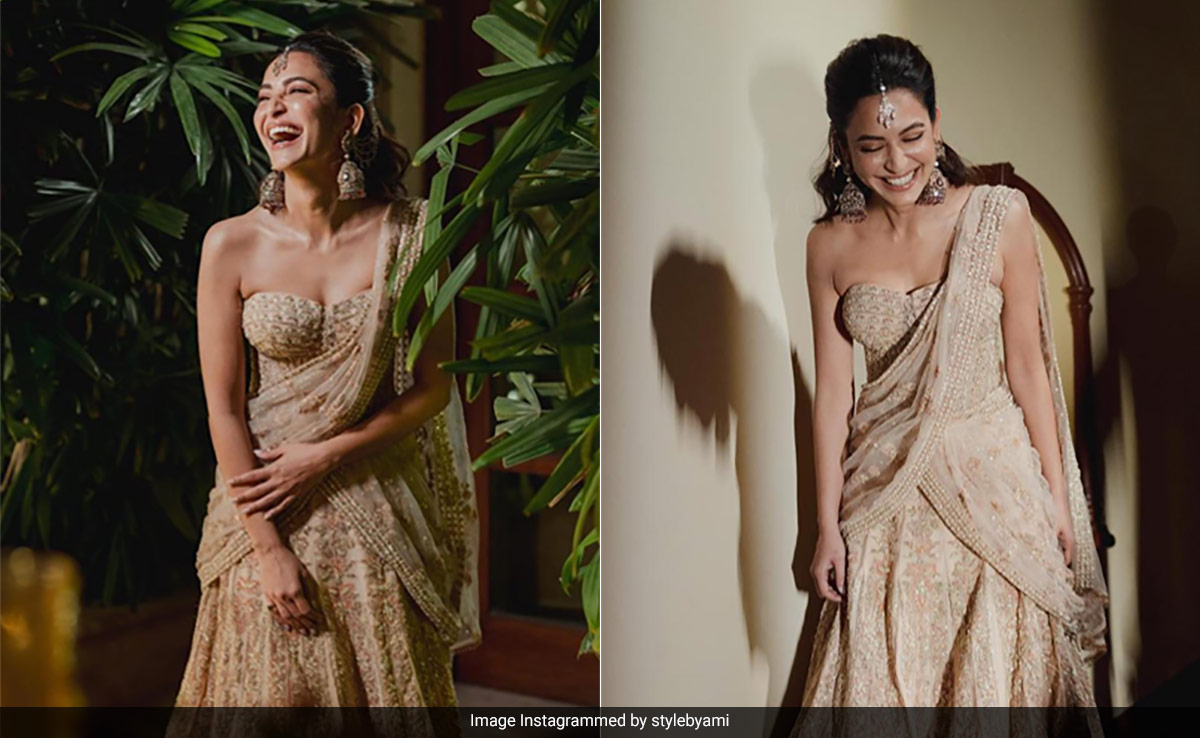 Kriti Kharbanda's Ritu Kumar <i>Lehenga Saree</i> For Her <i>Mehendi</i> Included An Unconventional Embroidered Corset