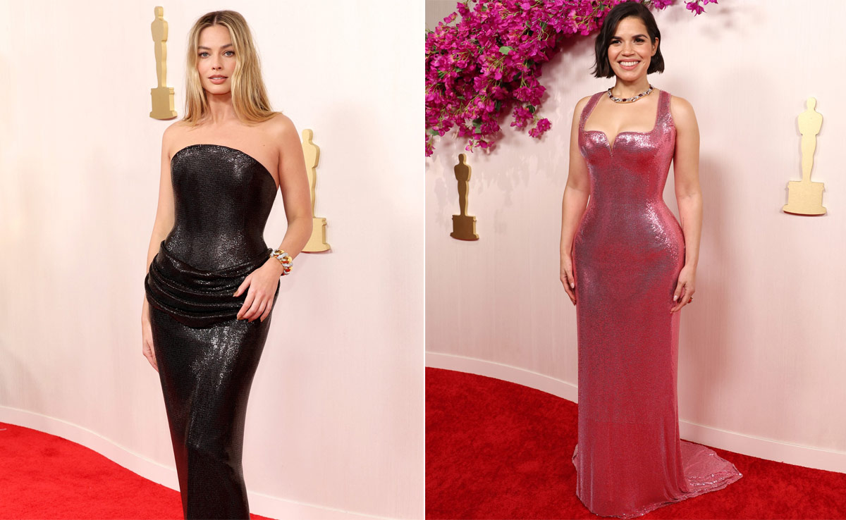 Margot Robbie And America Ferrera Swapped Colours And Attention On The Oscars Red Carpet For The Perfect <i>Barbie</i> Farewell