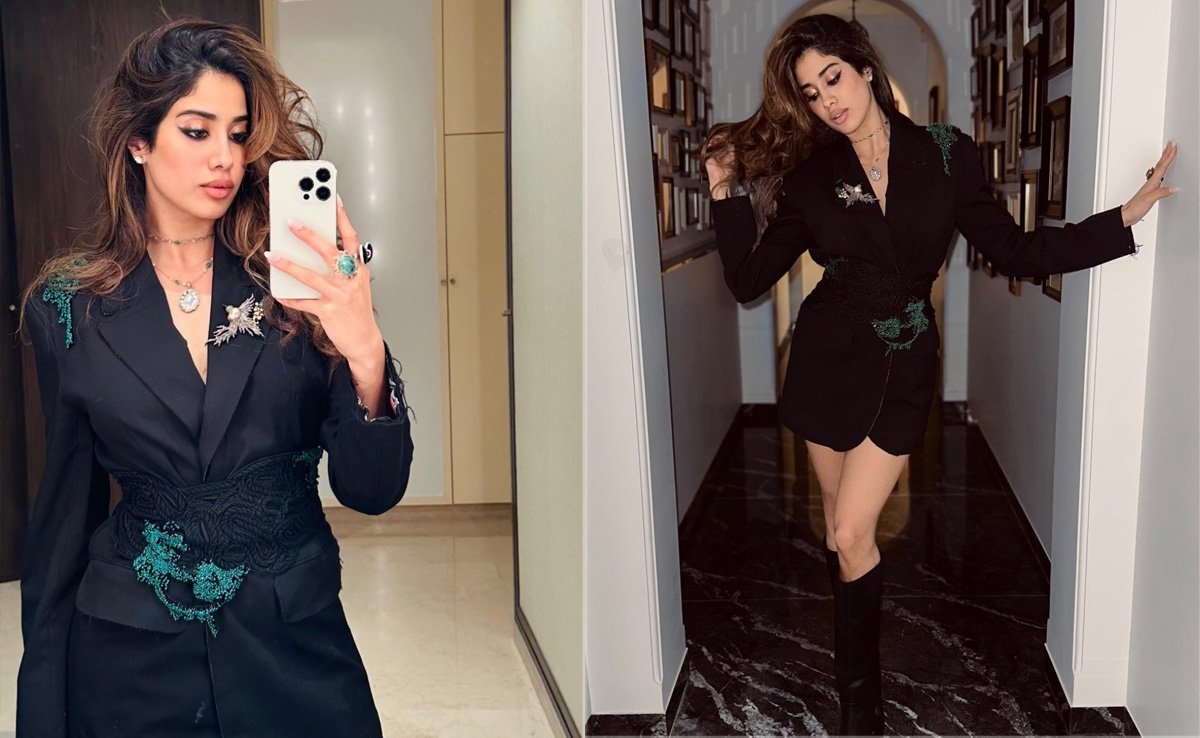 Janhvi Kapoor Adds Glam To Chic Boss Lady Style In A Black Anamika Khanna Blazer Dress