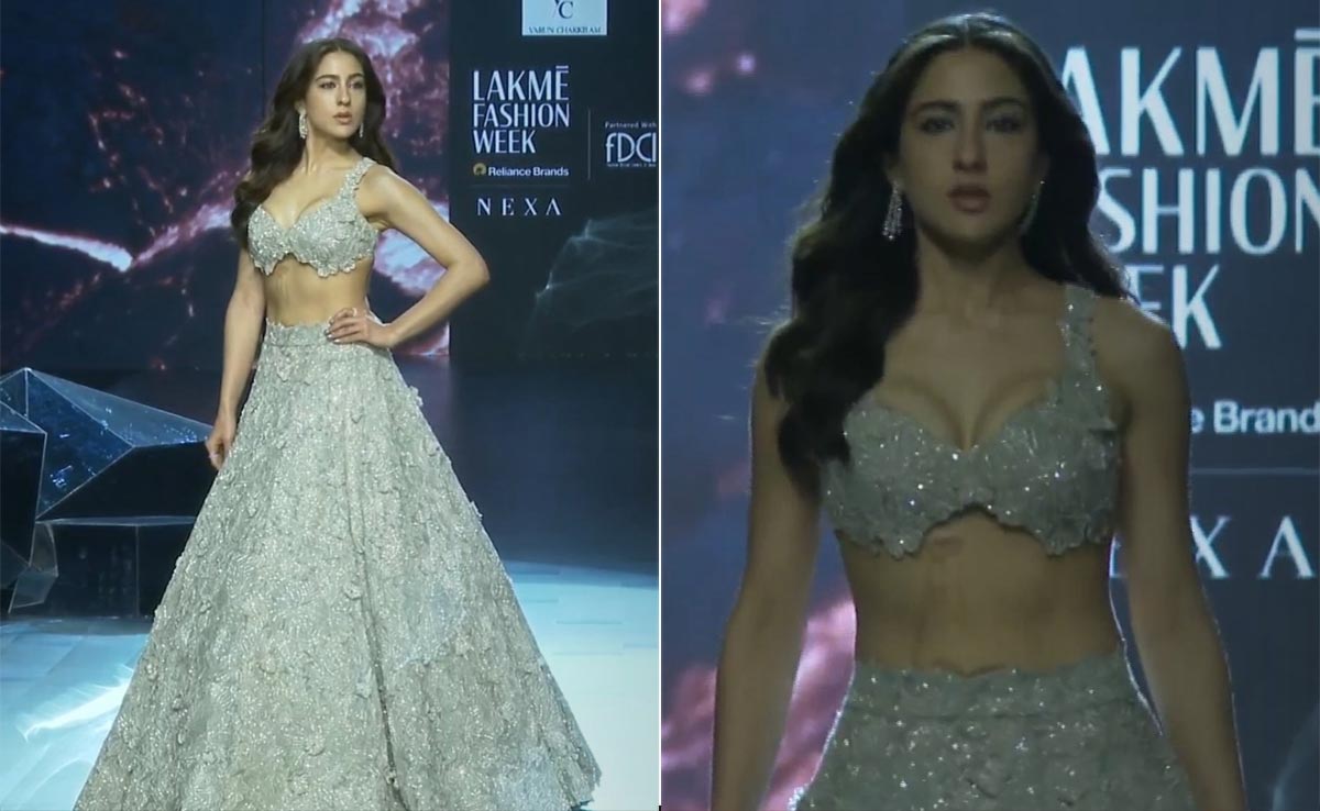 Sara Ali Khan Dazzled On The Ramp In A Glitzy Silver <i>Lehenga</i> At Lakme Fashion Week 2024