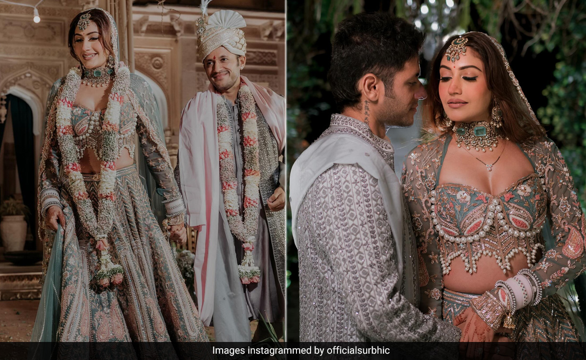 Surbhi Chandna And Karan Sharma Up Their Dreamy Wedding Style In Matching Teal And Peach Ethnic Ensembles