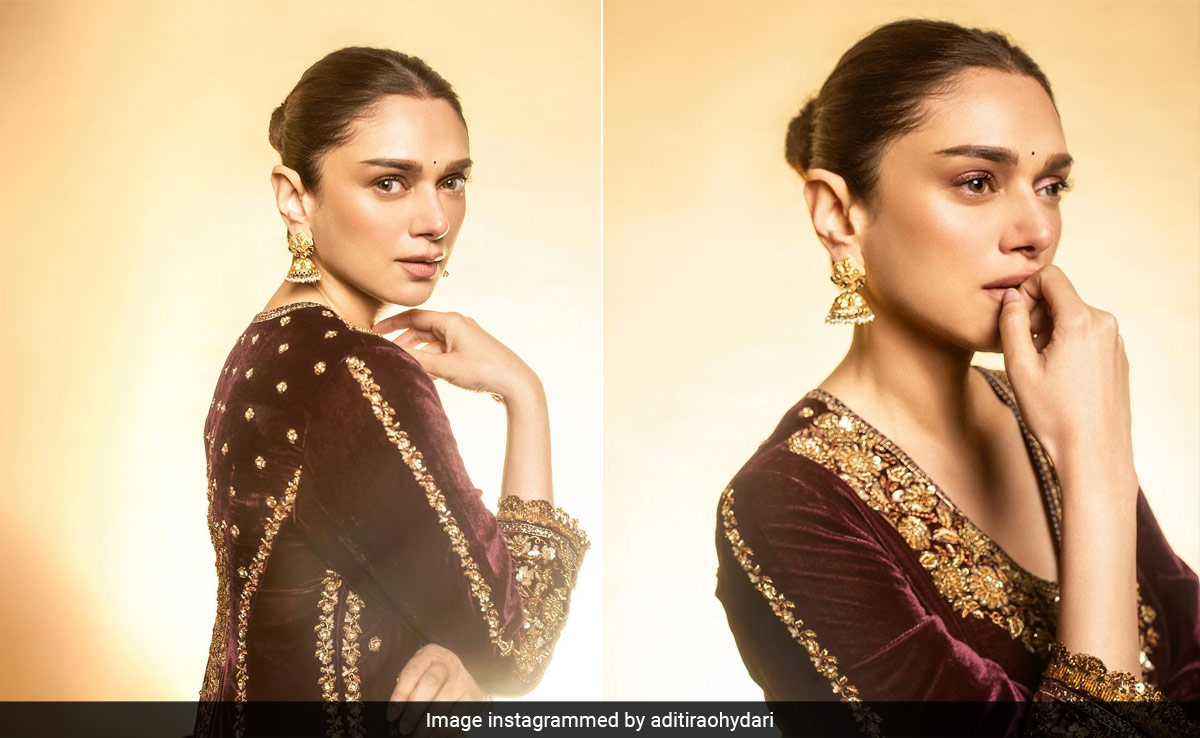 Aditi Rao Hydari Is A Retro Dream Come To Life In A Velvet <i>Kurta</i> And <i>Gharara</i>