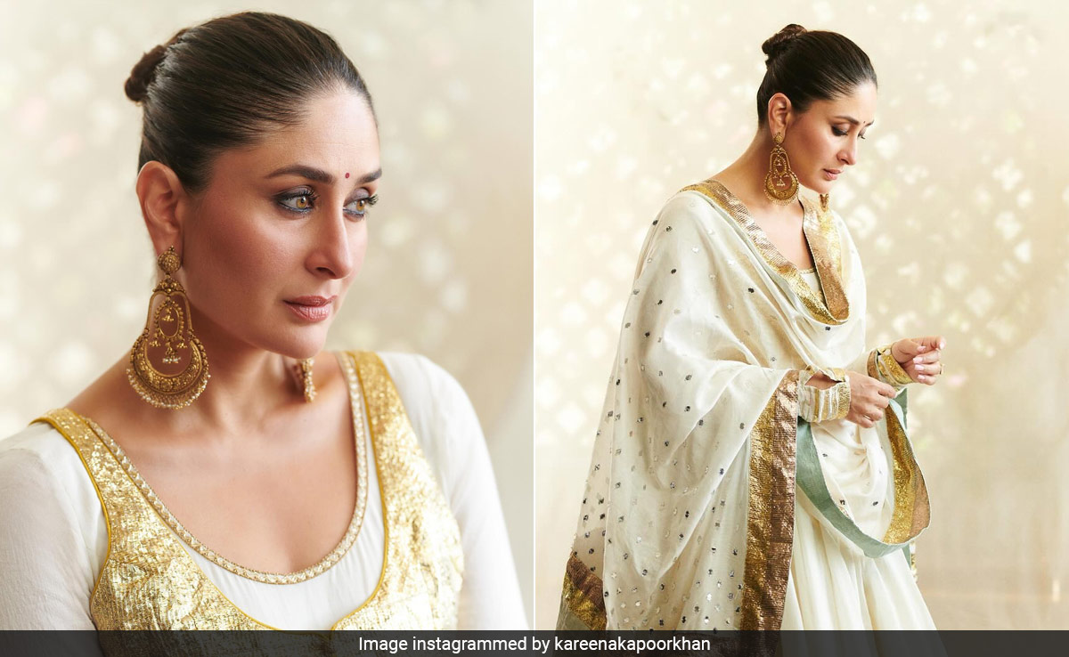 Kareena Kapoor Took Notes From The <i>Heeramandi</i> Playbook To Stun In A White And Gold <i>Anarkali</i> Suit At The Airport