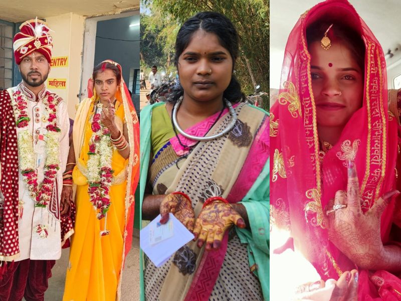 मतदाताओं में उत्साह... पोलिंग बूथ पर वोट डालने पहुंचे दूल्हा-दुल्हन, लोकतंत्र के महापर्व की खूबसूरत तस्वीरें