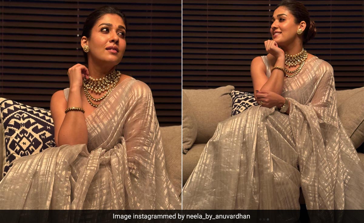 Nayanthara In A Grey Cotton Silk <i>Saree</i> Is An Image Of Timeless Elegance