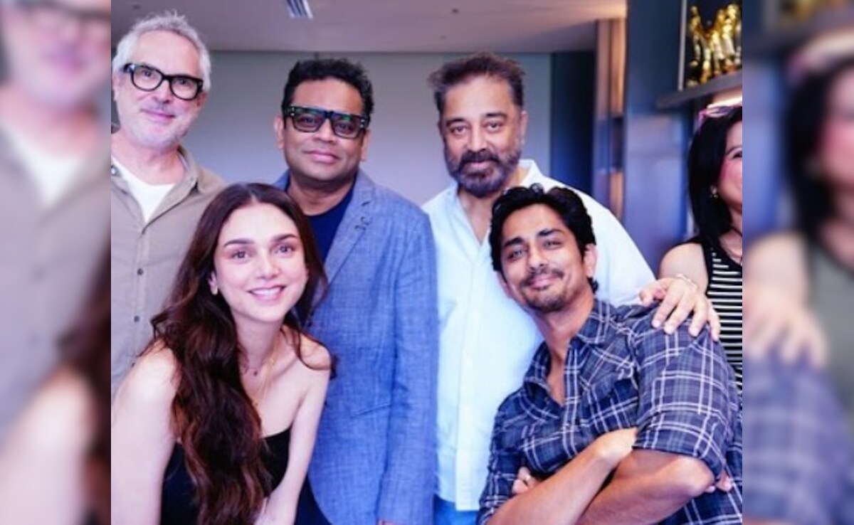 Spot Newly Engaged Aditi Rao Hydari-Siddharth In Pics Posted By Kamal Haasan With Director Alfonso Cuaron