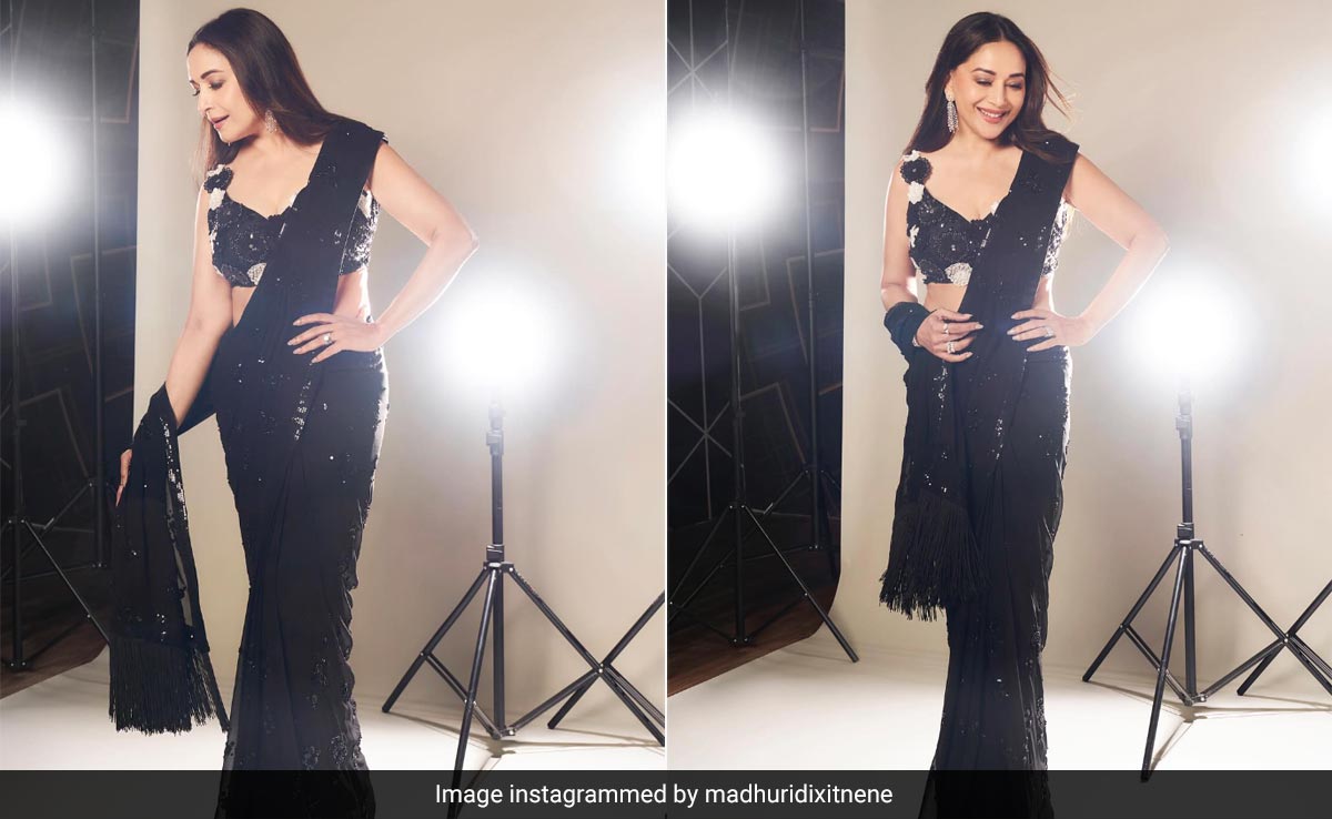 Madhuri Dixit's Beautiful Black Sequin <i>Saree</i> Is Made For Glam Cocktail Nights