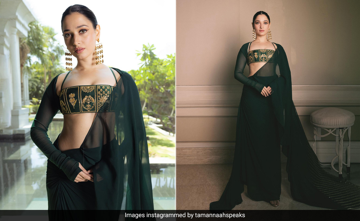 Tamannaah Bhatia In A Rs 75K Green And Gold <i>Dori</i> Embroidered Saree Aces Ethnic Modernity